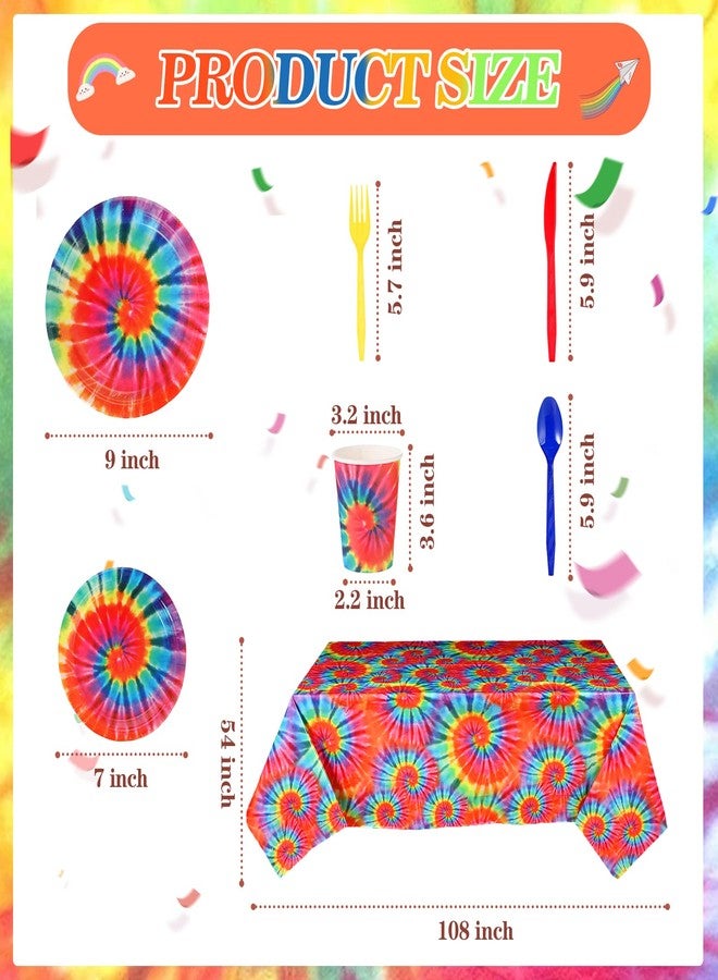 Yaomiao 171 Pcs Tie Dye Tablecloth Birthday Decorations Tie Dye Party Tableware Set Serves 24 Includes Tie Dye Birthday Banner Rainbow Tablecloth Paper Plates Napkins Cups and Disposable Cutlery - Image 4